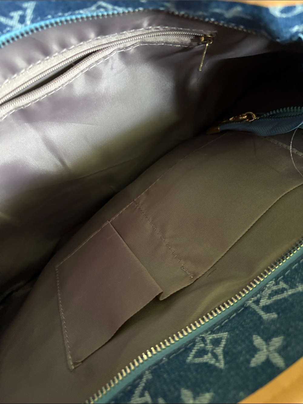 Denim Monogram Tote with Tan Trim - Picture 2 of 3